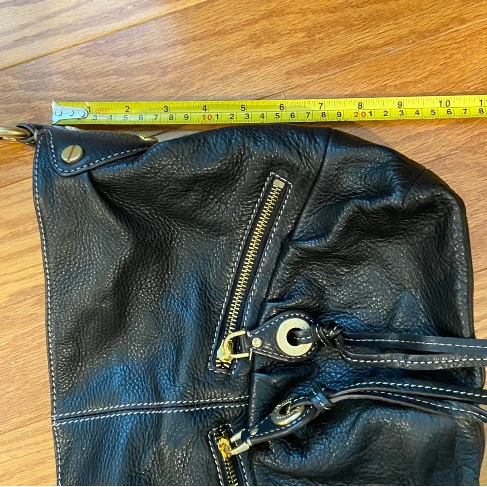 B Makowsky Black Leather Hobo Shoulder Purse Gold Hardware Leopard Lrg Slouchy